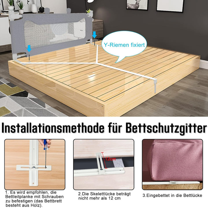 HENGMEI Bettgitter Bettschutzgitter 150cm Kinderbettgitter Babybettgitter Sicherheitsschutz Rausfall