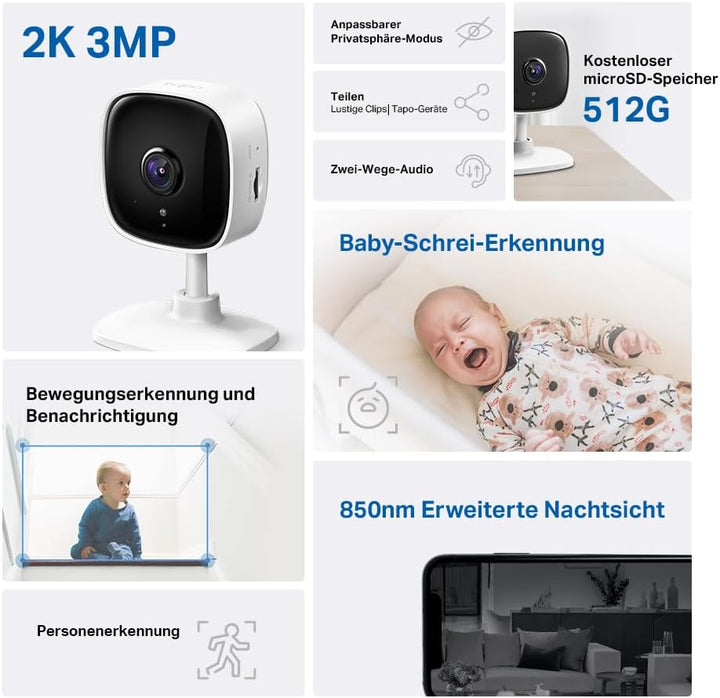 TP-Link Tapo C110 WLAN IP Kamera Überwachungskamera (3MP-Auflösung, 2-Wege-Audio, Bewegungserkennung