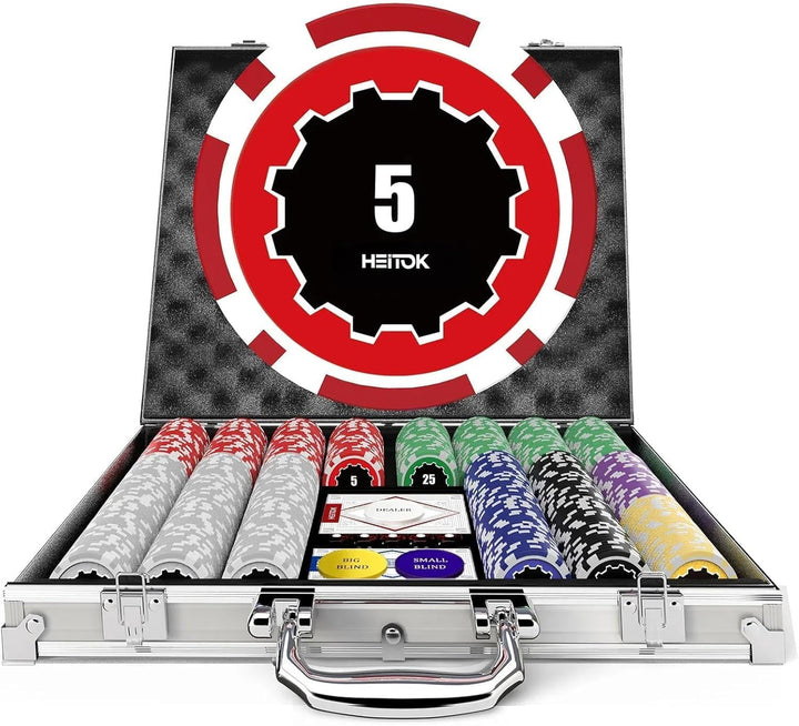 Poker-Set, 500 Stück, 11,5 g Chips mit Nennwerten, Casino-nummerierte Chips-Set mit Aluminiumkoffer,