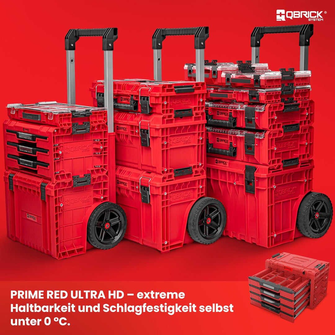 Qbrick System Werkzeugkoffer Sortierbox Leer - 4 Schubladen - Werkzeugkiste - 542 x 335 x 369 mm Rot