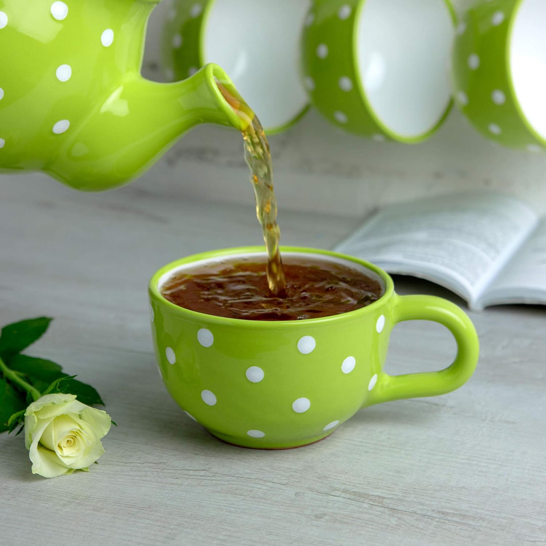 City to Cottage® - Keramik XXL Tasse 500 ml | Kaffeebecher | Grün und Weiss | Polka Dots | Handgemac