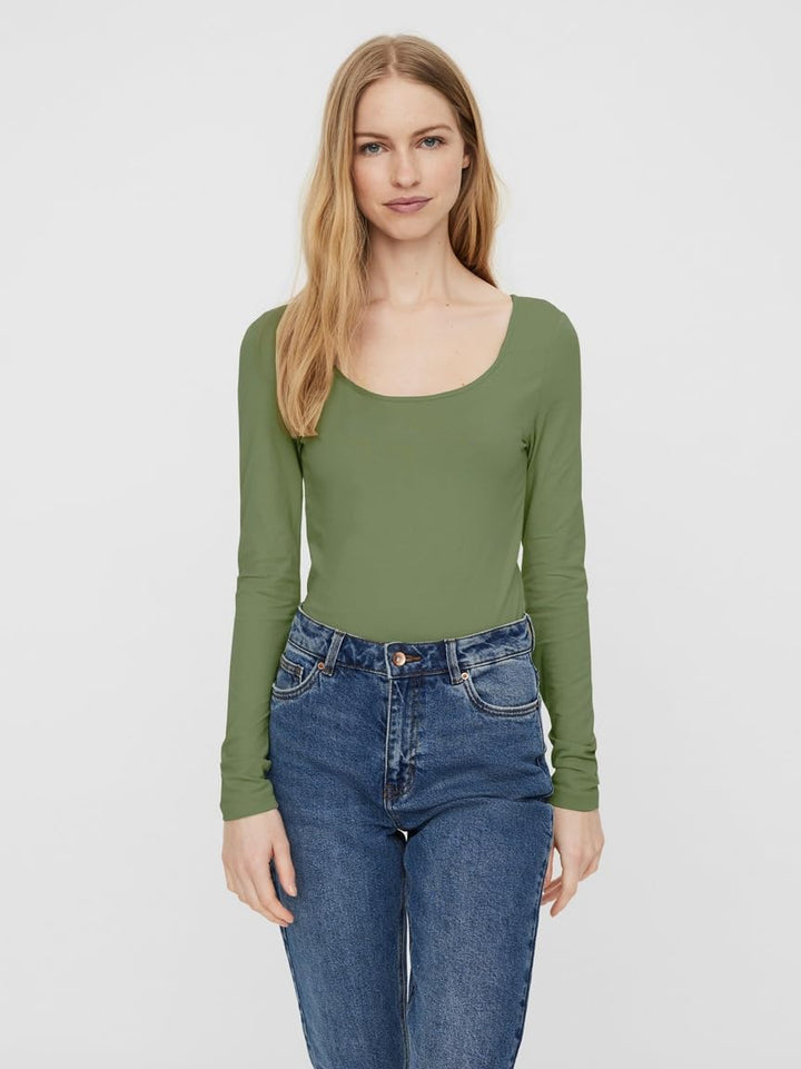 VERO MODA Damen Langarmshirts Vmmaxi My Ls Soft Uneck Ga Noos S 1x Oil Green, 1x Abyss, 1x Stormy We