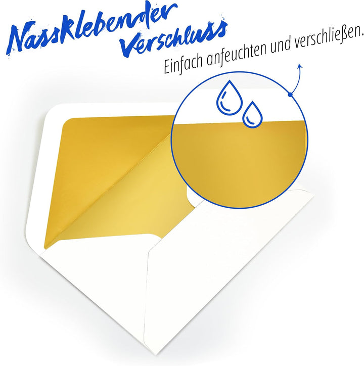 Japun – Briefumschläge (50 Stück), Kuvert, Umschlag ohne Fenster - DIN C6-162 x 114 mm - innen: Gold