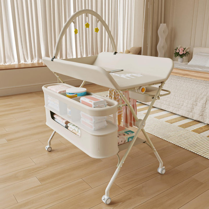 OHMG klappbare Wickelkommode Wickeltisch, Baby Wickelkombi, mit Wickelauflage Sicherheitsgurt und Ab