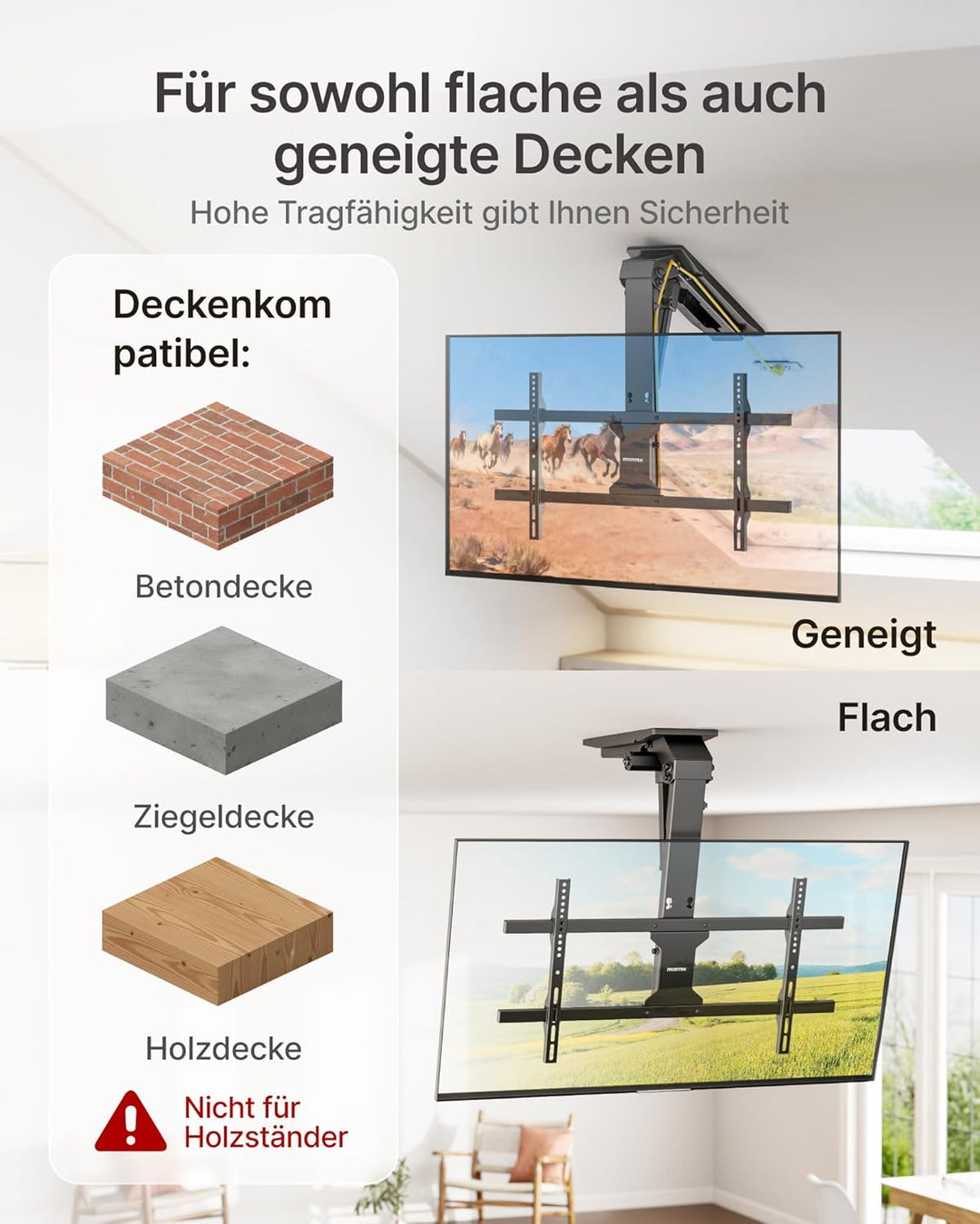 monTEK TV Deckenhalterung Elektrisch für 43-86 Zoll Fernseher, Elektrische TV Halterung Motorisiert