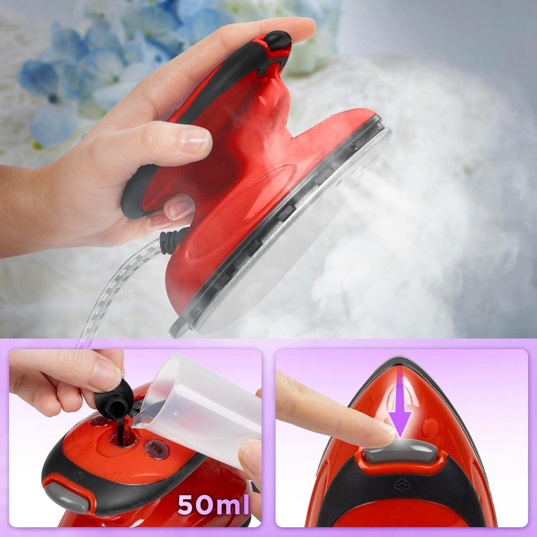 Duronic SI2 RD Mini Reisebügeleisen, 375W Mini Bügeleisen, Dampfbügeleisen 50ml Wassertank, kleines