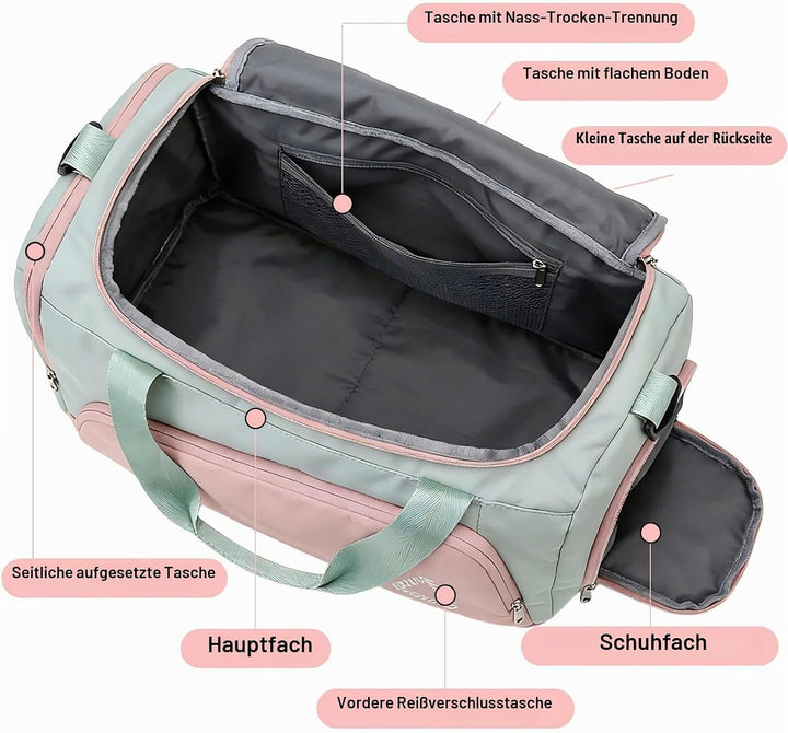Sporttasche für Damen - Sporttasche Damen Gross Reisetasche Gross mit Schuhfach und Nassfach, Faltba