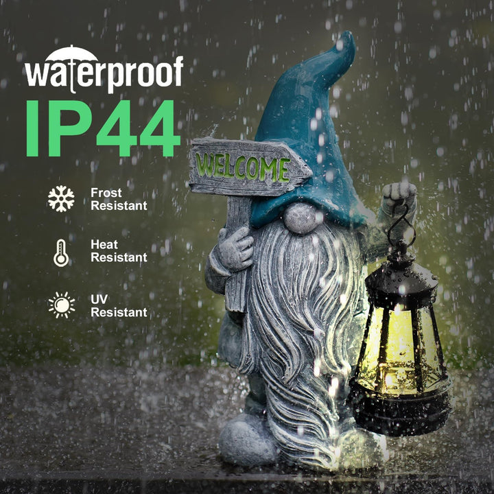 Yeomoo Gartenzwerge Lustig mit Solarlampen für Aussen Gartendeko: Gartenzwerge Willkommen Solar Gart