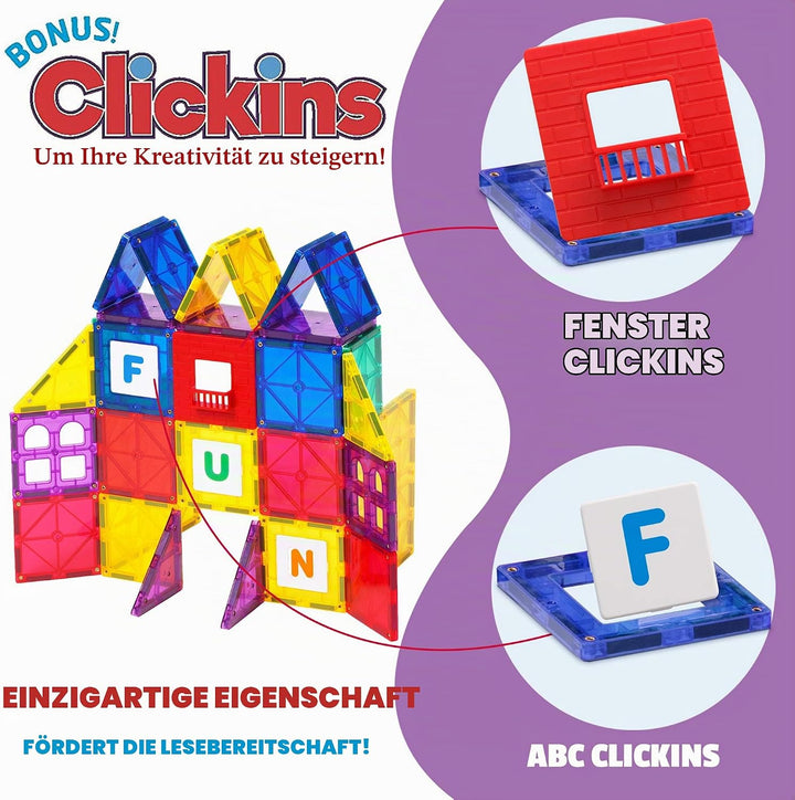 Playmags Magnetischer Baukasten (36 Stück Magnetic Fliesen Gebäude Set)