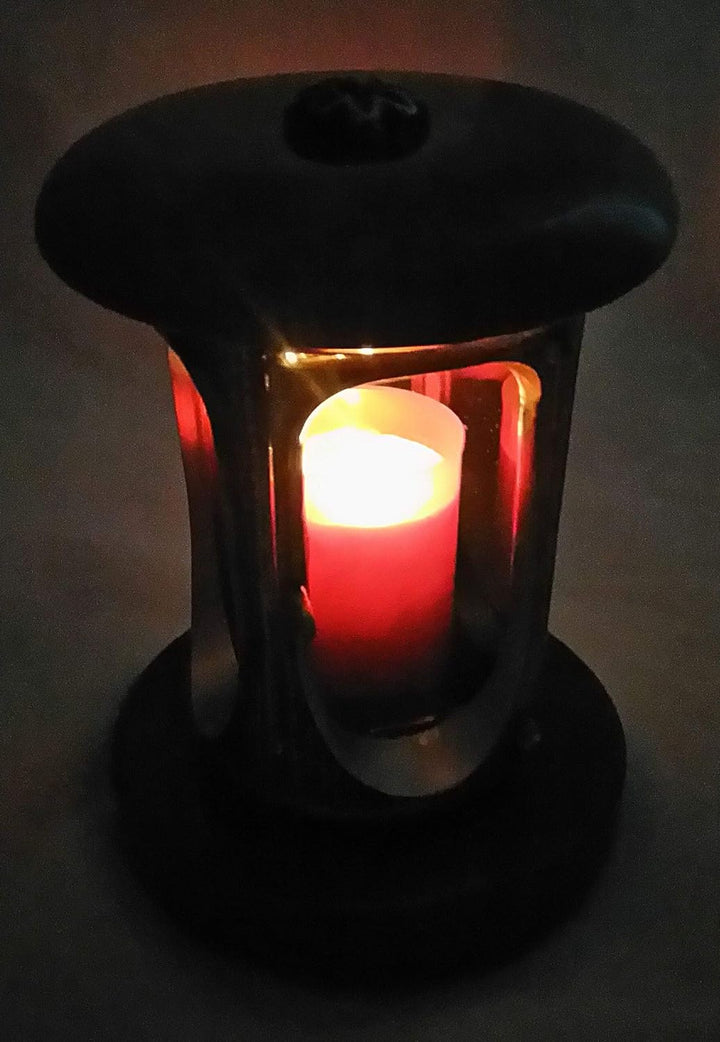 designgrab Grablampe mit Granit Sockel 20x20x5 cm, aus messingfarbenem Aluminium in Antikoptik und G