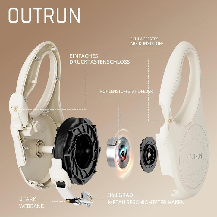 Outrun Einziehbare Hundeleine, 4,5 m, bis zu 25 kg, Starkes Nylonband, kein Verheddern, Robustes Ein