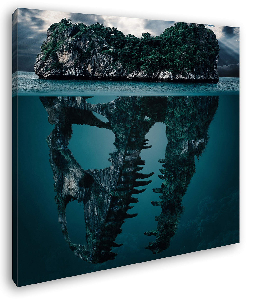 deyoli Tropische Totenkopf Insel Format: 60x60 als Leinwandbild, Motiv fertig gerahmt auf Echtholzra