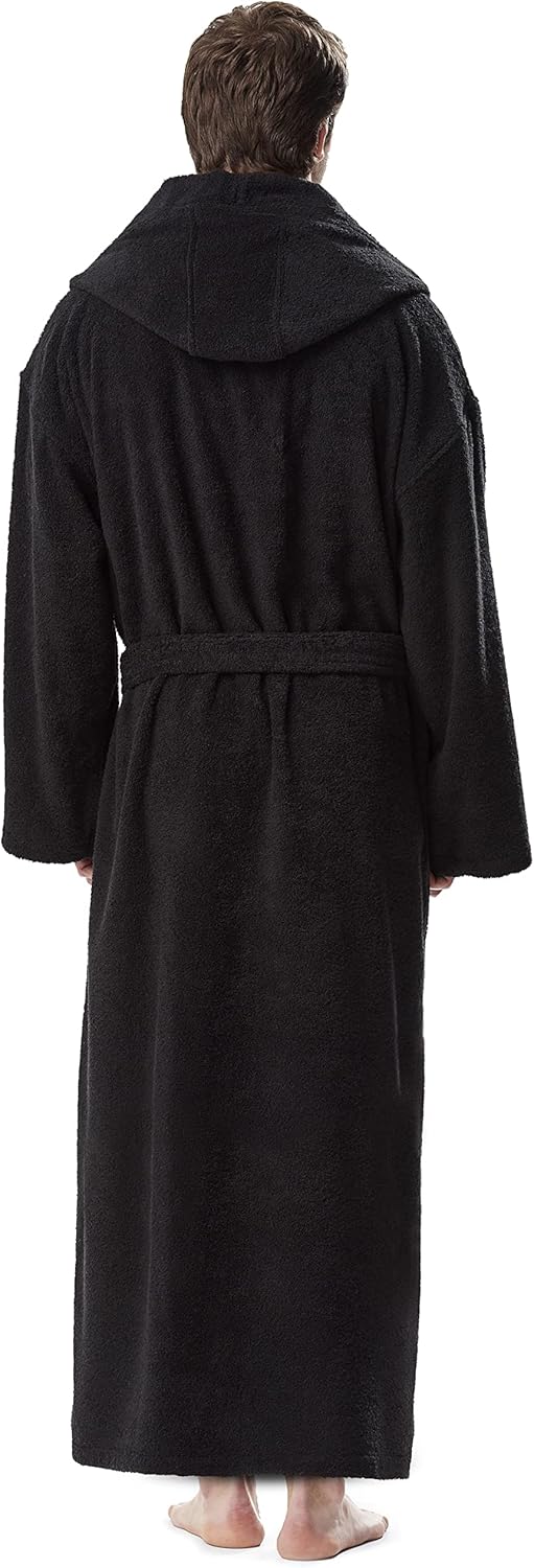 Arus Klassischer Herren-Bademantel mit Kapuze, türkischer Baumwollmantel mit voller Länge L-XL Schwa