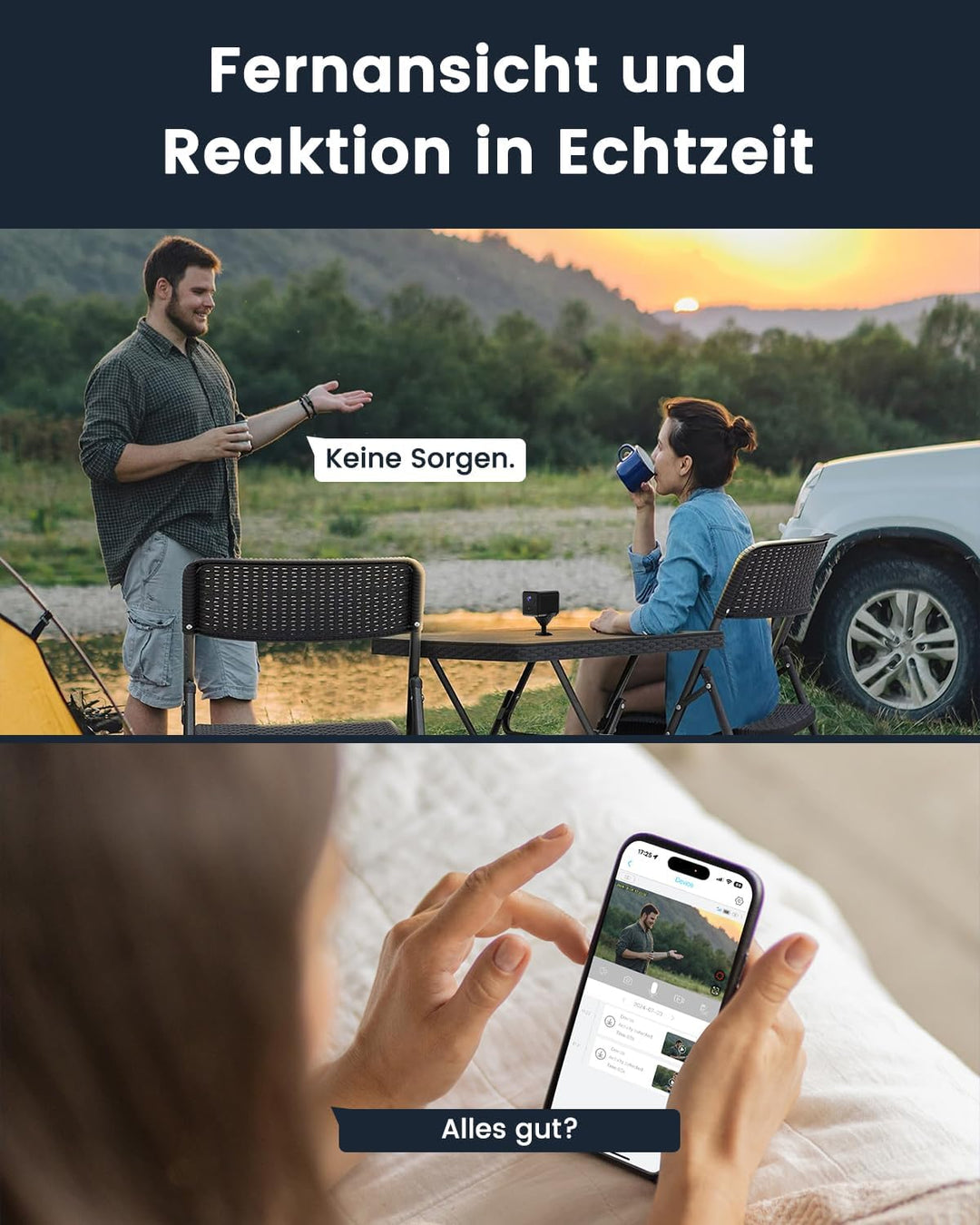 4G LTE Überwachungskamera mit SIM Karte, Überwachungskamera ohne WLAN mit Akku 5200mAh, HD Tragbare