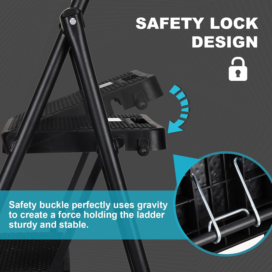 HBTower Leiter 4 Stufen, Trittleiter mit Handläufen, klappbarer Tritthocker mit ansteckbarer Werkzeu