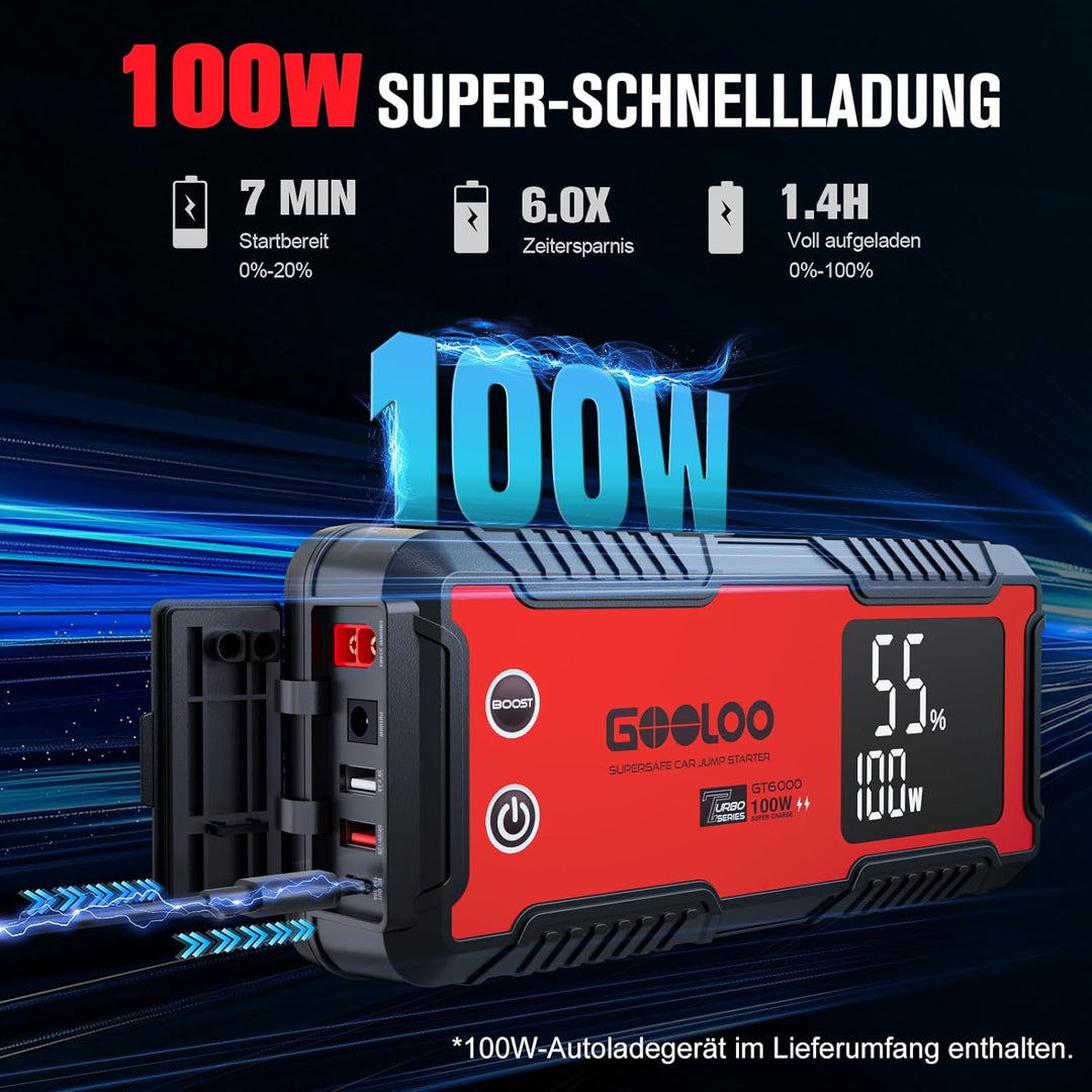 GOOLOO GT6000 Starthilfe Powerbank,6000A Peak Ultar Sicher Zweiwege-Schnellladegerät für 12V Fahrzeu