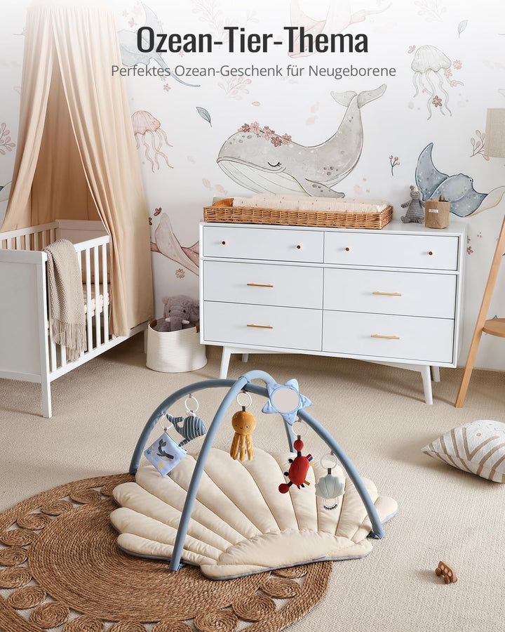 Blissful Diary Spielbogen Baby, Spieldecke Baby Gym Activity Decke mit 6 Abnehmbare Spielzeuge, krab