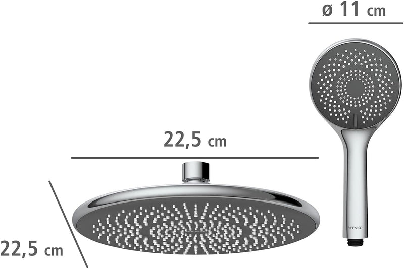 WENKO Duschsystem Watersaving, Duschstange aus Edelstahl mit wassersparendem Regenduschkopf und Hand