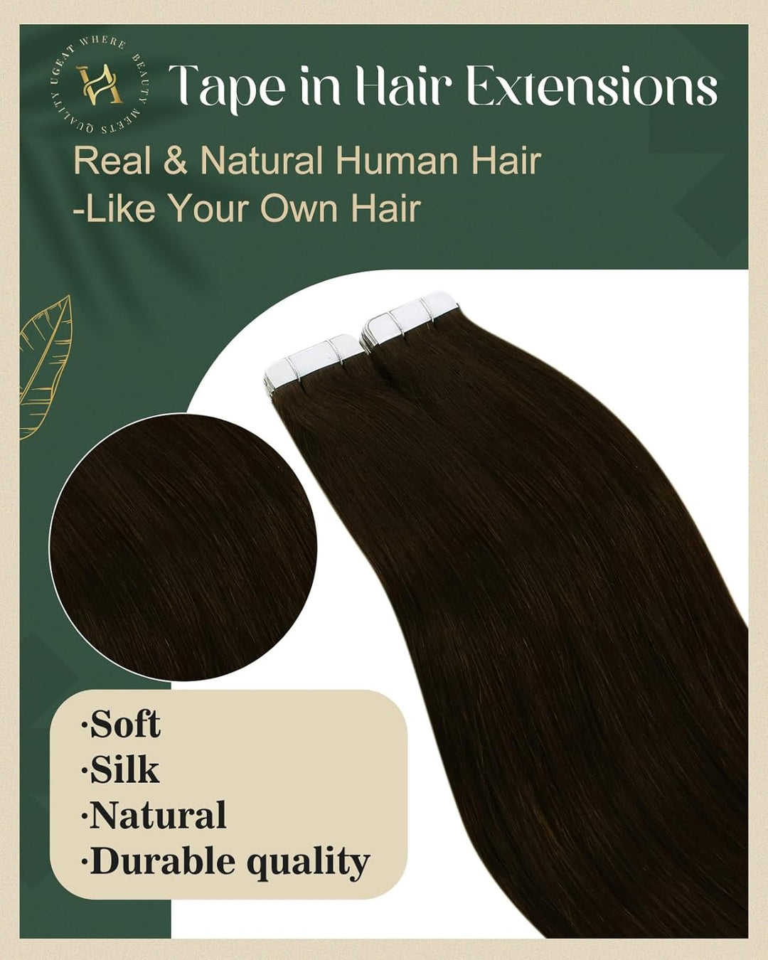 Ugeat Invisible Tape in Extensions Echthaar Schokobraun Echthaar Extensions Tape Haarverlängerung Ec