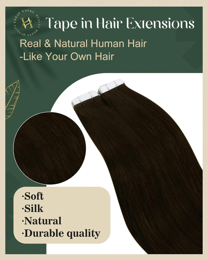 Ugeat Invisible Tape in Extensions Echthaar Schokobraun Echthaar Extensions Tape Haarverlängerung Ec