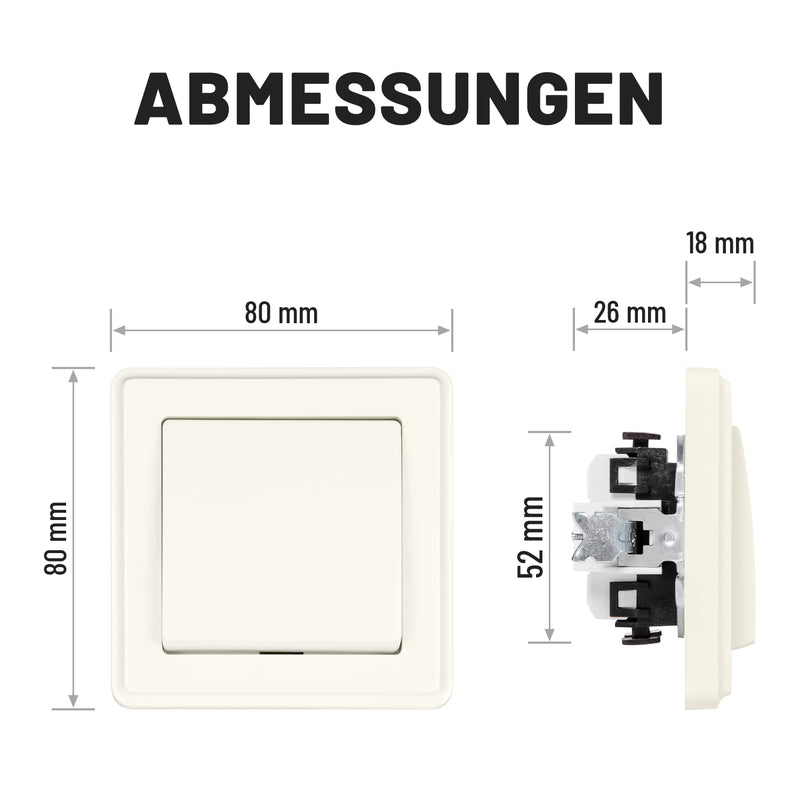 ABSINA 10x Wechselschalter Unterputz in weiss - Lichtschalter Unterputz 250V AC, 10A, inkl. Rahmen,