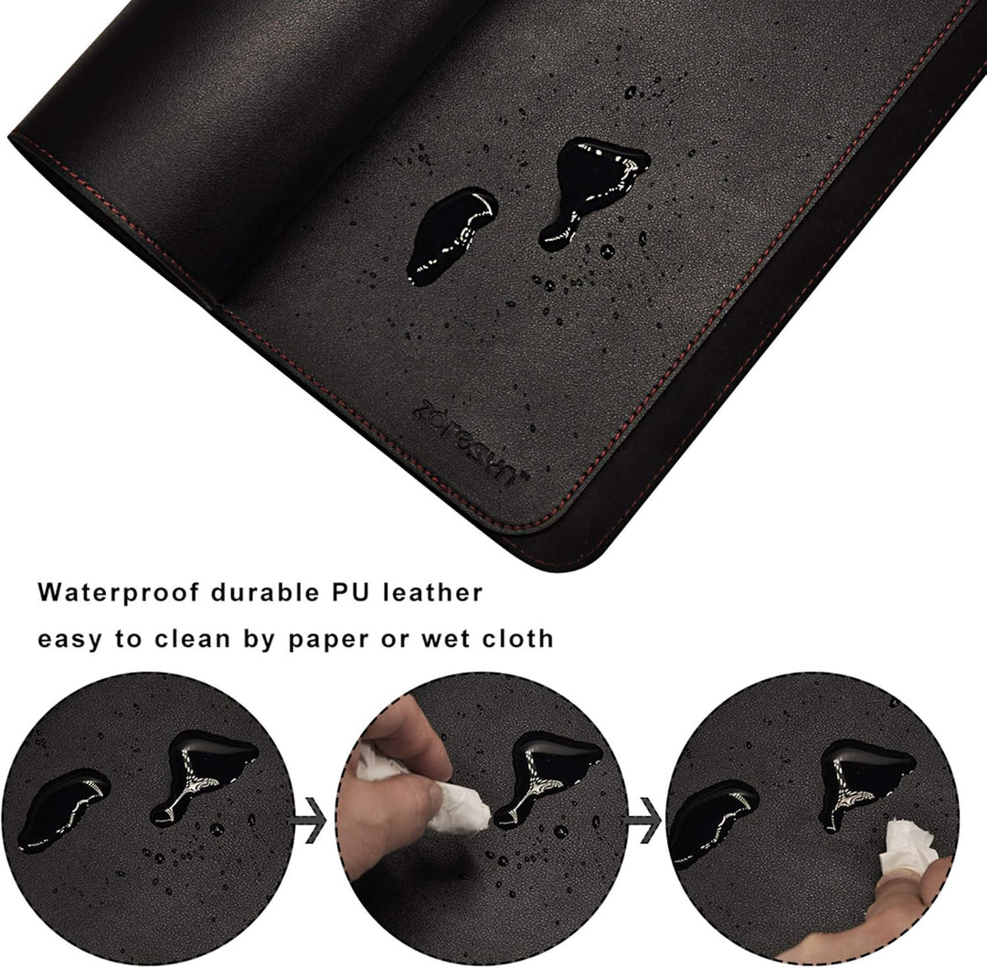 ZORESYN Profi Schreibtischmatte 140x40cm Schwarz - wasserdichte PU-Leder Unterlage für schmale Tisch