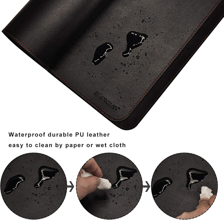 ZORESYN Profi Schreibtischmatte 140x40cm Schwarz - wasserdichte PU-Leder Unterlage für schmale Tisch