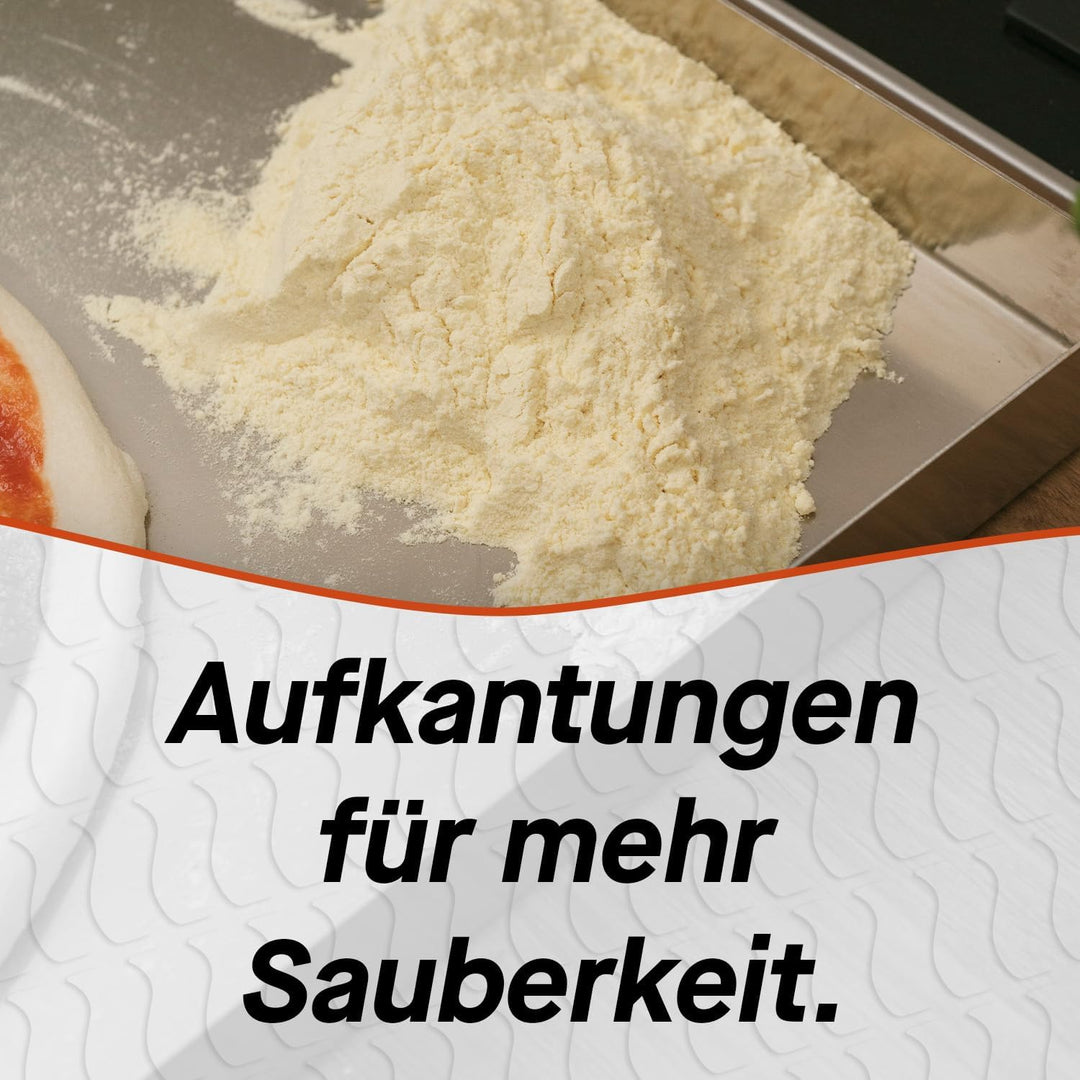 FUMOSA »IMPASTO« Edelstahl-Arbeitsplatte für Teig, inkl. Silikon-Antirutschmatte, 5 Grössen, Aufkant