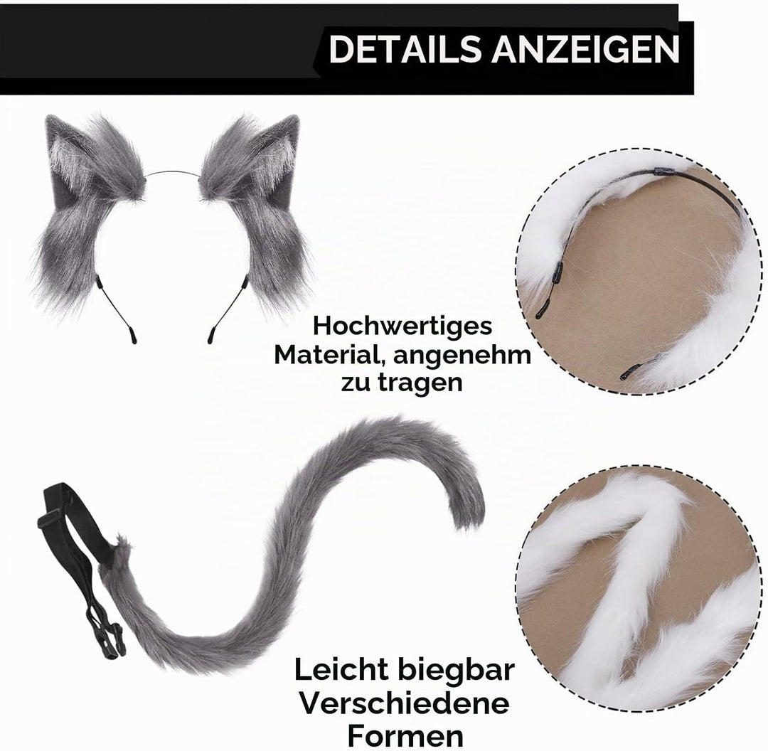 JIAHG Halloween Kostüme Plüsch Katzenohren katzenschwanz Cosplay Set katzenschwanz und Ohren Katzeno