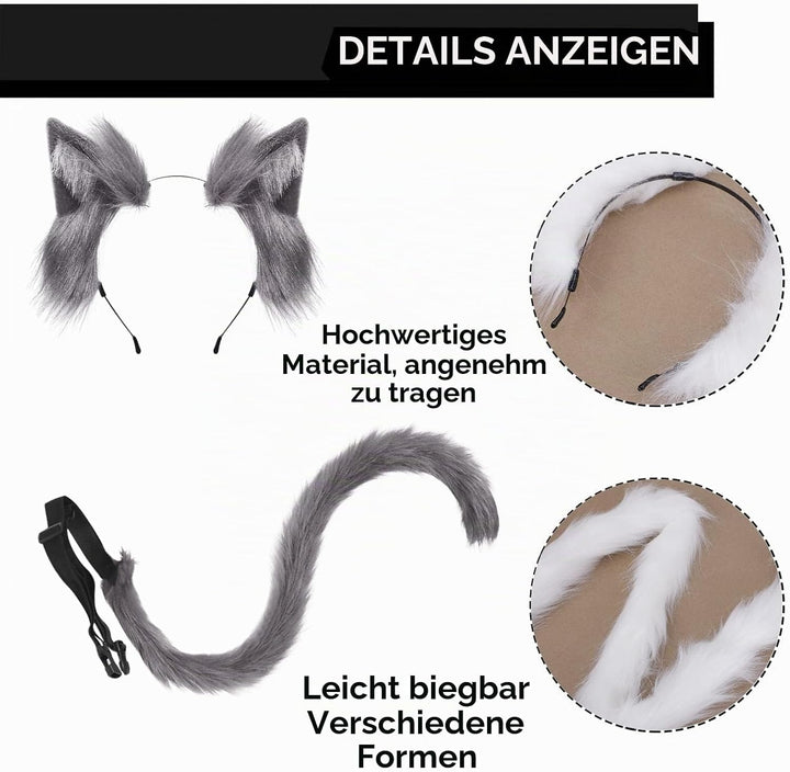 JIAHG Halloween Kostüme Plüsch Katzenohren katzenschwanz Cosplay Set katzenschwanz und Ohren Katzeno