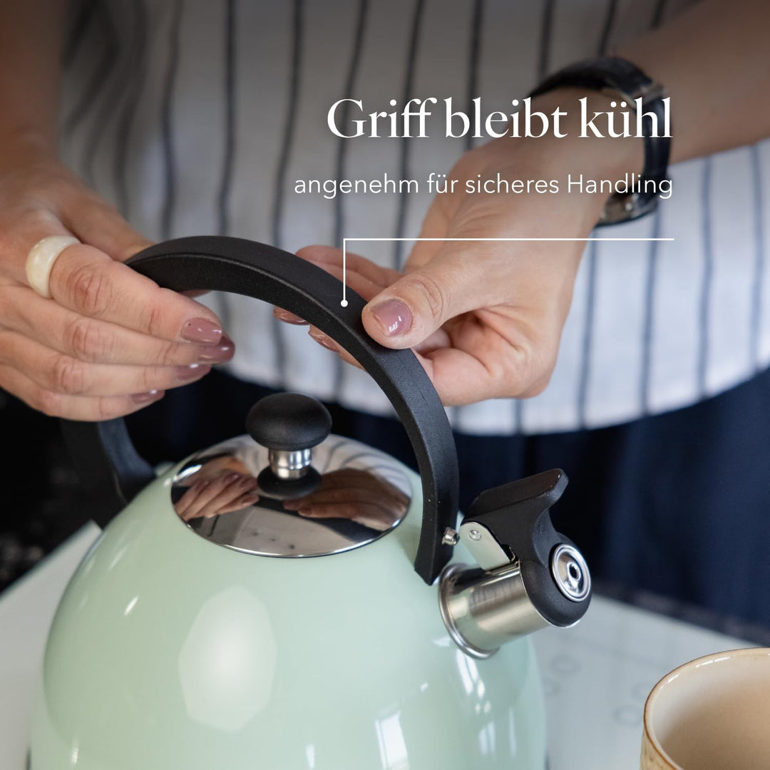FLORINA Wasserkessel (2 l) I Edelstahl Teekessel BRILLO I Flötenkessel mit Bakelitgriff I Kratzfeste