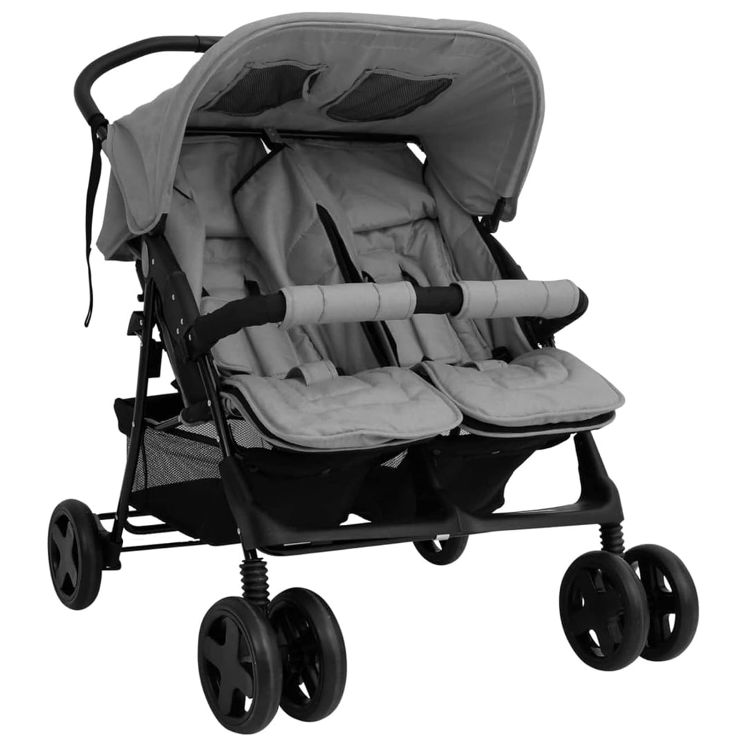 Tidyard Geschwisterwagen Zwillingswagen Doppelkinderwagen Zwillingsbuggy Kinderwagen Stahl Hellgrau,