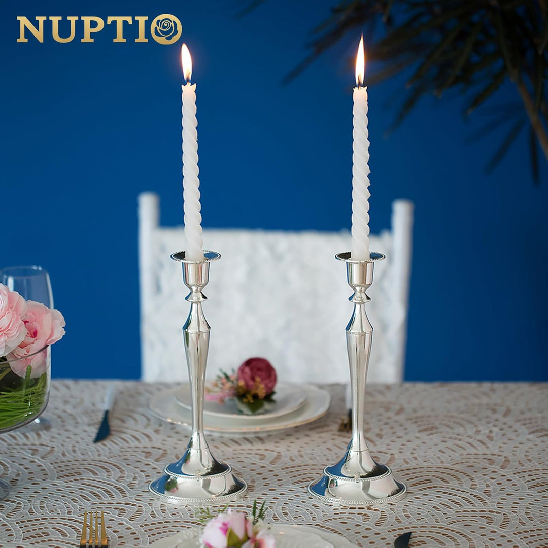 Nuptio Kerzenhalter für Kerzenständer – 2 Stück Silber Kerzenständer 24.5cm Hoch Konischer Kerzenhal