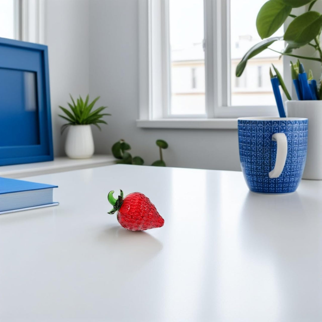 Kristall Erdbeer Deko 2 Stück Glasfigur Kunstfrüchte für Gastronomie Tischdekoration und Fotorequisi