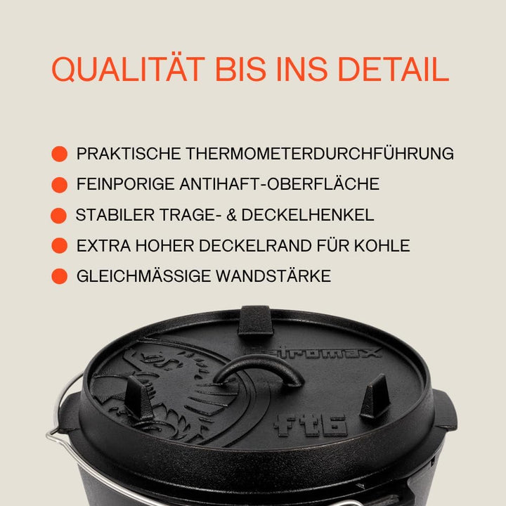 Petromax Feuertopf ft9 Set Einsteiger – bestehend aus Feuertopf ft9, Deckelheber, Schaber, Pflegepas