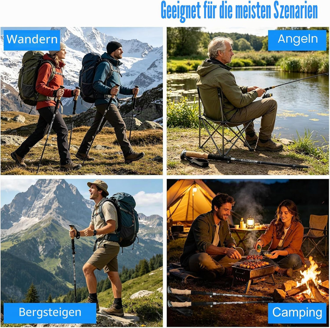 Wanderstöcke, Faltbar, Teleskopstöcke (110-130 cm), Ultraleichte Alu Trekkingstöcke oder Carbon, Wal