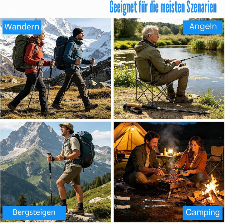 Wanderstöcke, Faltbar, Teleskopstöcke (110-130 cm), Ultraleichte Alu Trekkingstöcke oder Carbon, Wal