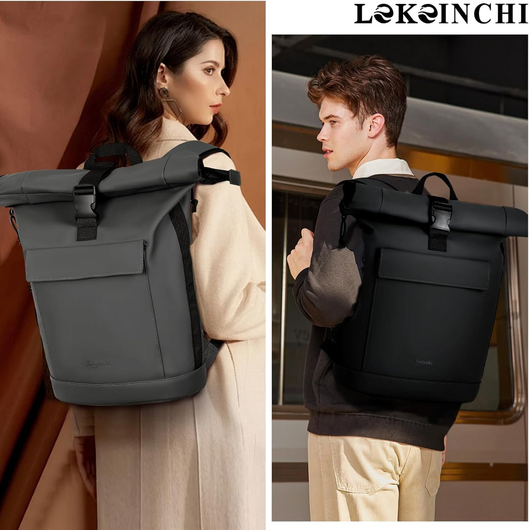 Rolltop Rucksack Damen & Herren, Elegant Laptop Rucksack Wasserdicht mit 17 Zoll Laptopfach, Grosser
