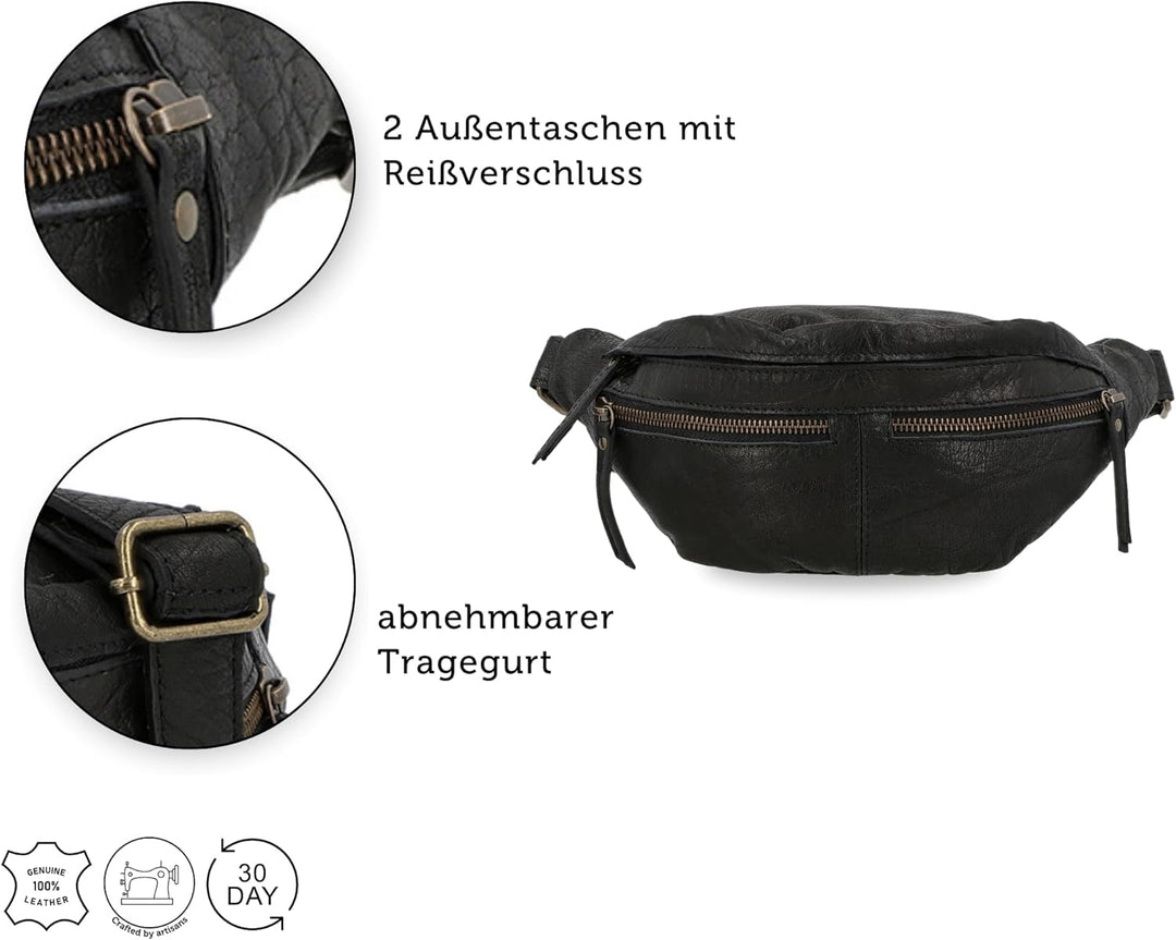 Gusti Gürteltasche Leder - Acton Damen und Herren Bauchtasche Festivaltasche Hüfttasche Vintage Lede