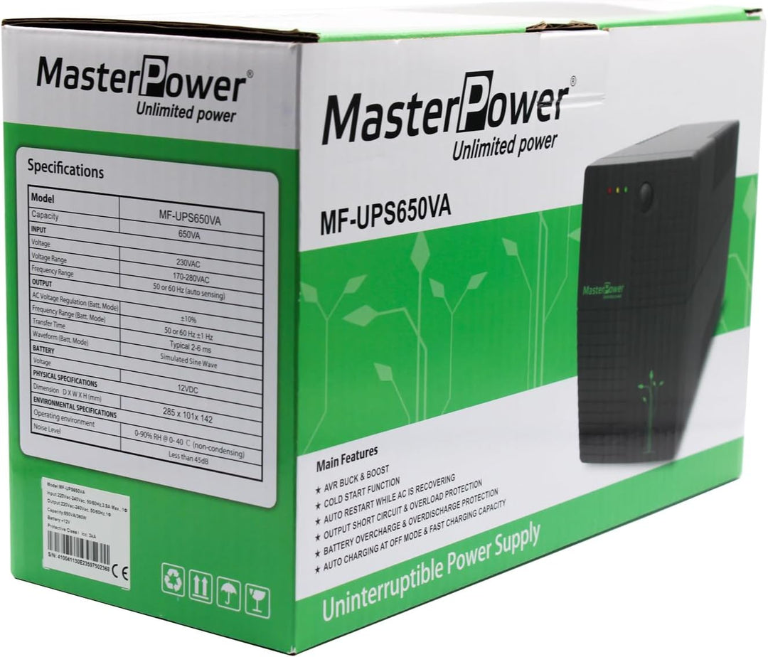Master Power USV, Unterbrechungsfreie Stromversorgung, UPS 650 VA, konstante Ausgangsspannung 360 W,