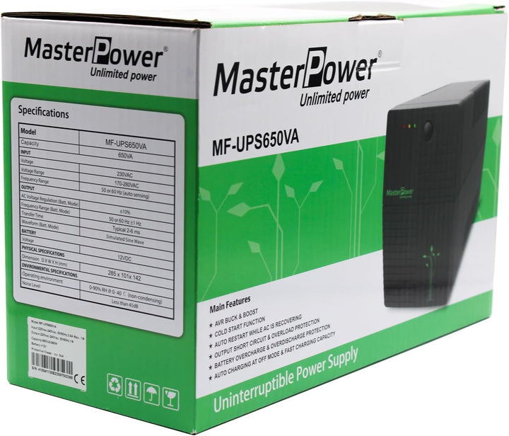 Master Power USV, Unterbrechungsfreie Stromversorgung, UPS 650 VA, konstante Ausgangsspannung 360 W,