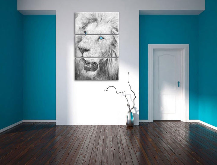 prächtiger weisser Löwe schwarz/weiss Deluxe 3-Teiler Leinwandbild 120x80 Bild auf Leinwand, XXL rie