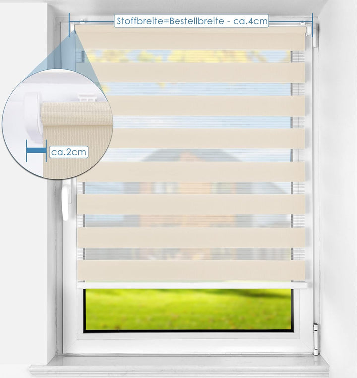 SBARTAR Doppelrollo schnurlos Klemmfix Rollos für Fenster ohne Bohren & zum Bohren, Natur 90x150cm (
