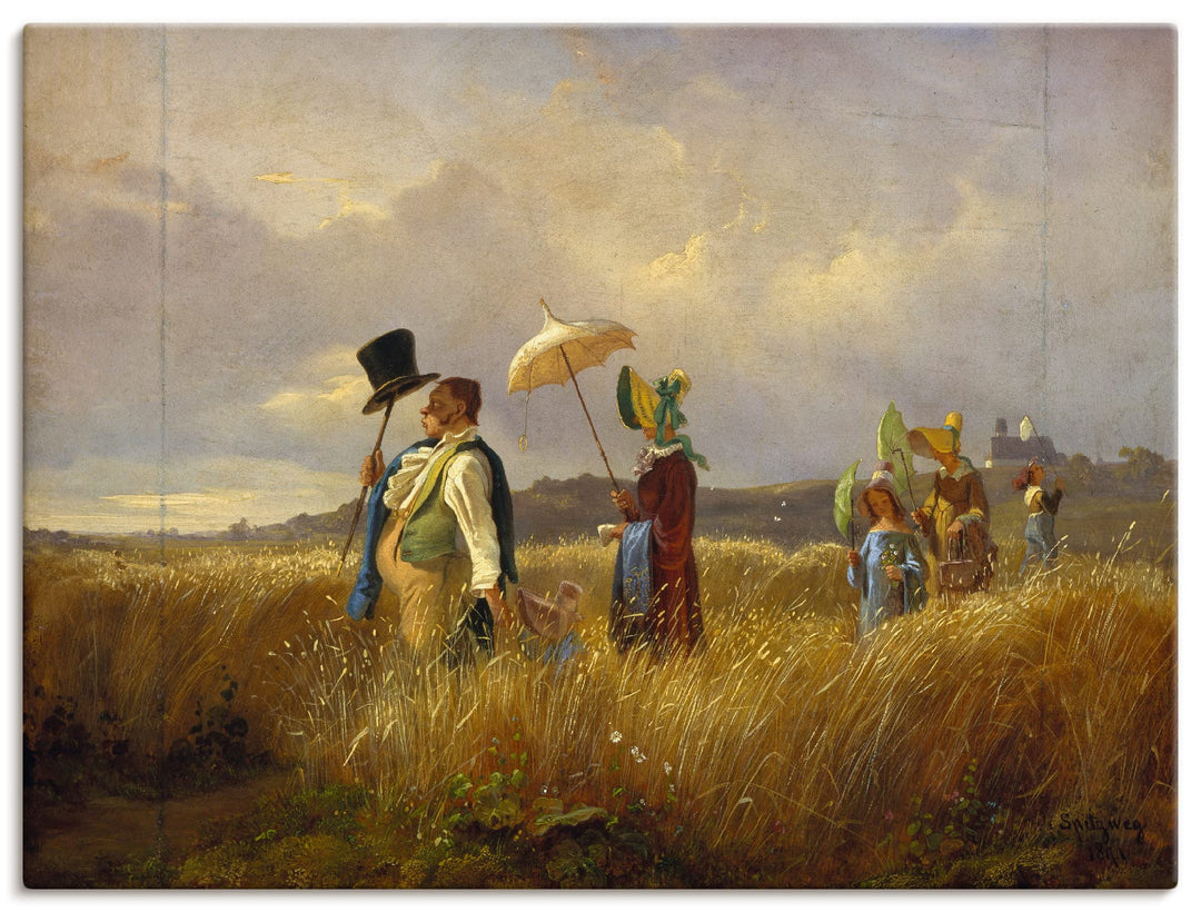 ARTland Leinwandbilder Wandbild Bild auf Leinwand 80x60 cm Wanddeko Natur Gräser Wolken Familie Vint