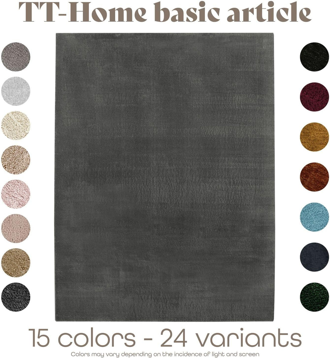 TT Home Wohnzimmer Teppich Kurzflor Anti-Rutsch Rückseite Unifarben Modern Waschbar, Farbe: Anthrazi