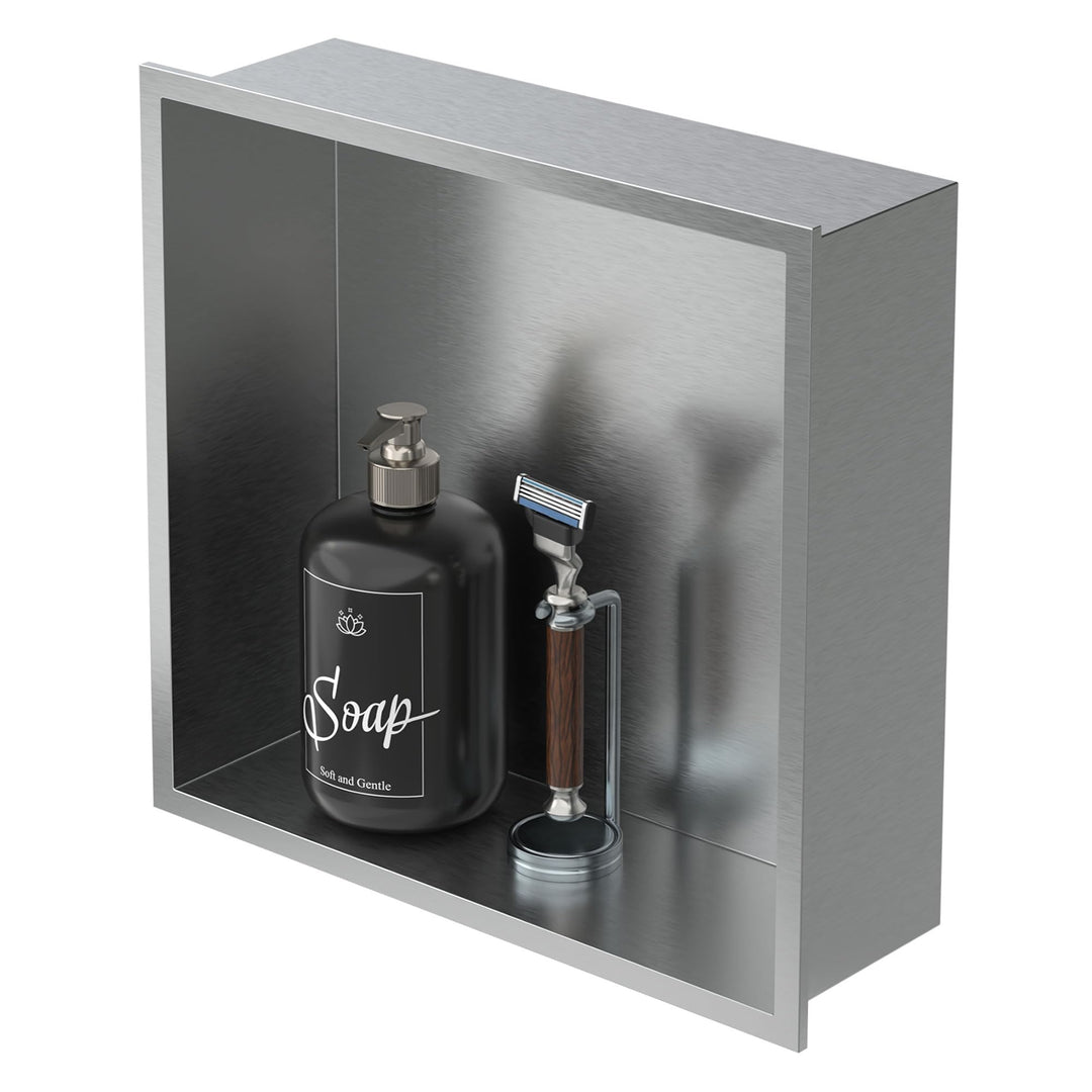LuxeBath Wandnische aus Edelstahl, 30x30x10 cm, Silber, Duschnische mit Rahmen, Einbauregal, Flexibl