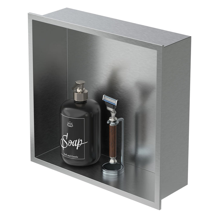 LuxeBath Wandnische aus Edelstahl, 30x30x10 cm, Silber, Duschnische mit Rahmen, Einbauregal, Flexibl