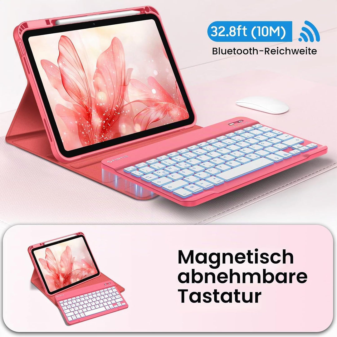 Fintie Tastatur Hülle für iPad 10. Generation 2022 (10.9 Zoll), Keyboard Case mit 7-farbig Beleuchte
