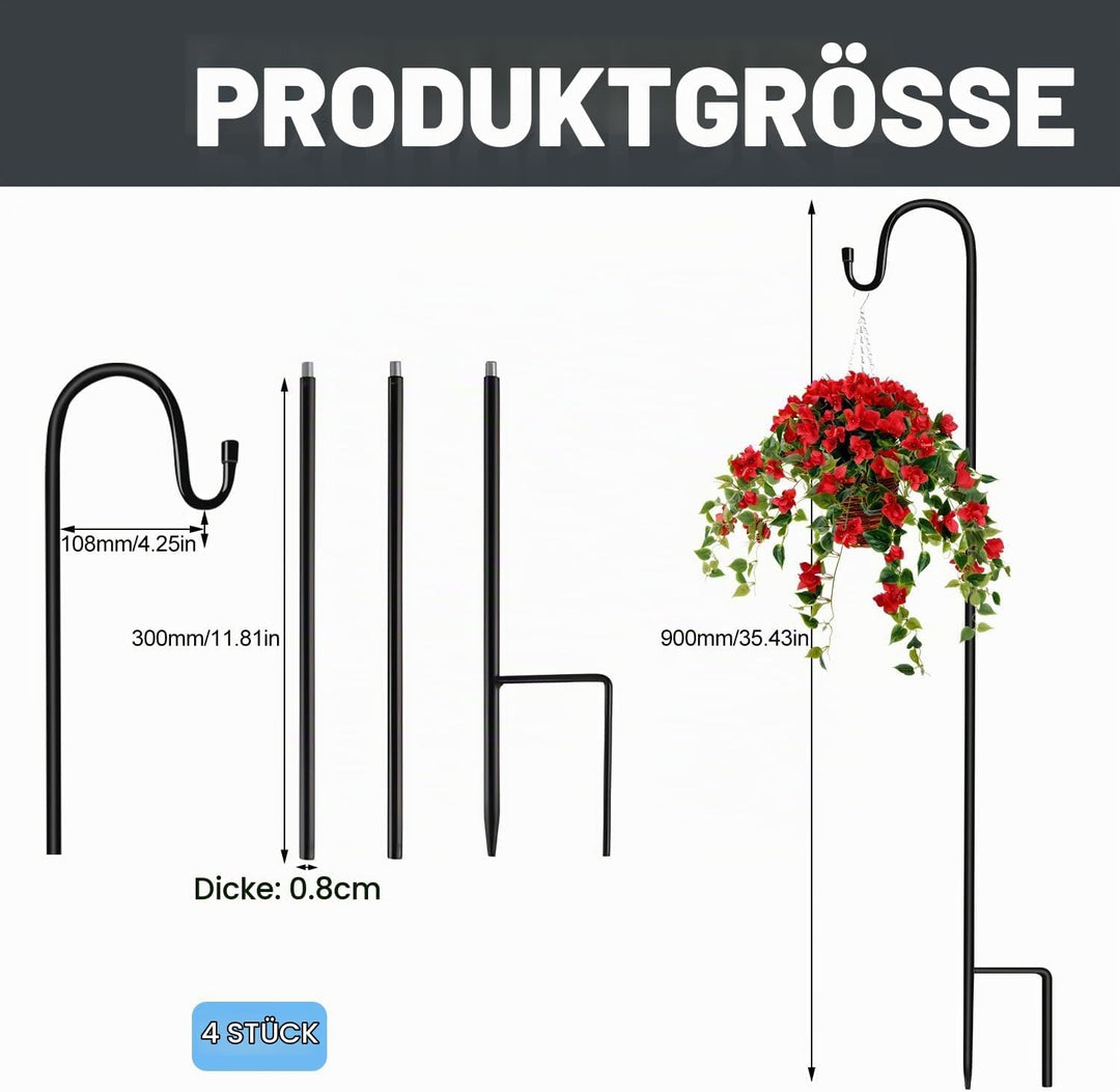 4 Stück Garten Schäferhaken 90CM Schäferstab Laternenstab Metall Gartenstab Hirtenhaken Hirtenbogen