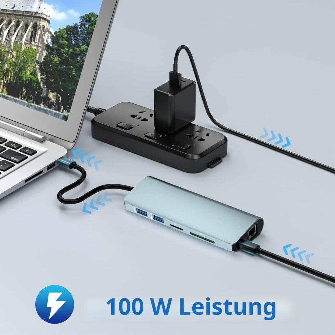 Docking Station, 10-in-1-USB-C-Hub, USB Typ C bis 4K 30 Hz HDMI 1080P VGA, 87 W PD, 2 USB 3.0, SD/TF